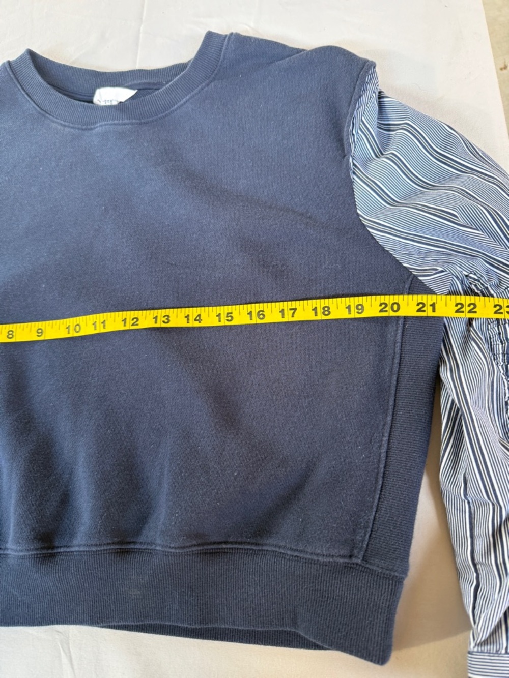 H&M Navy Cropped Sweatshirt with Striped Balloon Sleeves size s - Picture 6 of 10